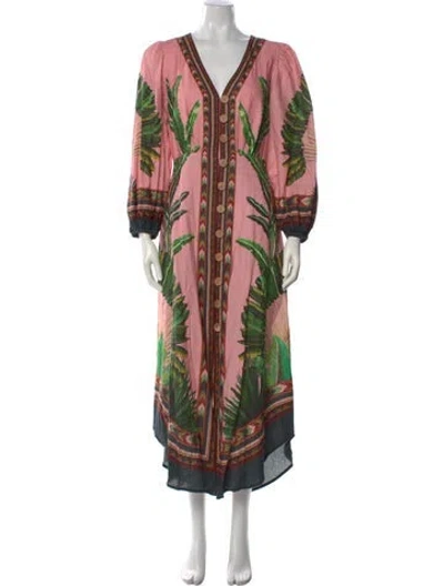 Pre-owned Farm Rio Floral Print Long Dress W/ Tags In Pink