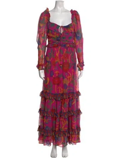 Pre-owned Farm Rio Floral Print Long Dress W/ Tags In Purple