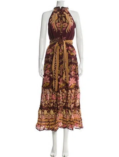 Pre-owned Farm Rio Floral Print Long Dress W/ Tags In Purple