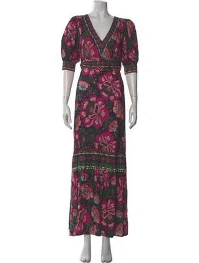 Pre-owned Farm Rio Floral Print Long Dress W/ Tags In Purple