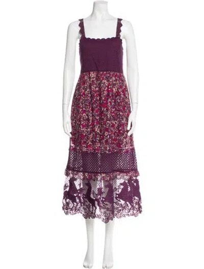 Pre-owned Farm Rio Floral Print Long Dress W/ Tags In Purple