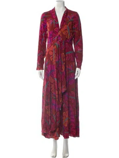 Pre-owned Farm Rio Floral Print Long Dress W/ Tags In Red