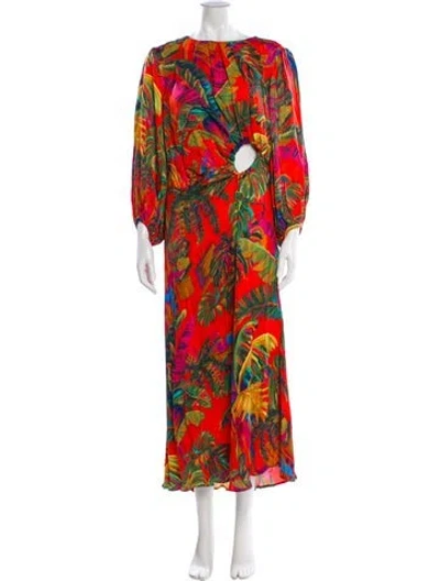 Pre-owned Farm Rio Floral Print Long Dress W/ Tags In Red
