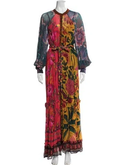 Pre-owned Farm Rio Floral Print Long Dress W/ Tags In Red