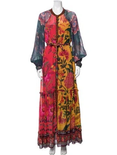 Pre-owned Farm Rio Floral Print Long Dress W/ Tags In Red