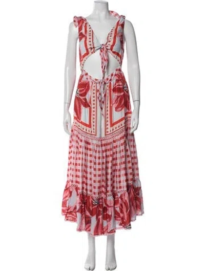 Pre-owned Farm Rio Floral Print Long Dress W/ Tags In Red