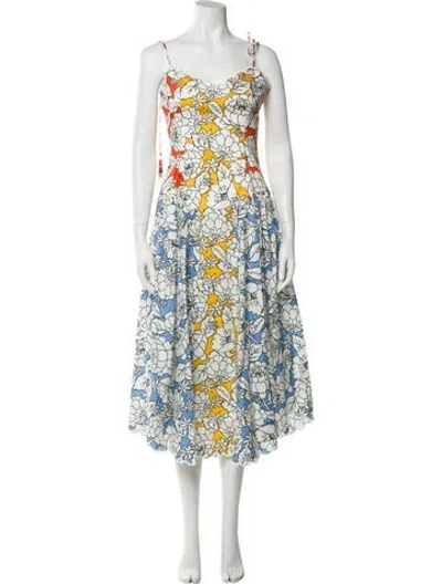 Pre-owned Farm Rio Floral Print Long Dress W/ Tags In White