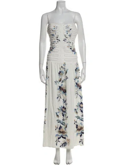 Pre-owned Farm Rio Floral Print Long Dress W/ Tags In White