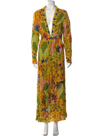 Pre-owned Farm Rio Floral Print Long Dress W/ Tags In Yellow