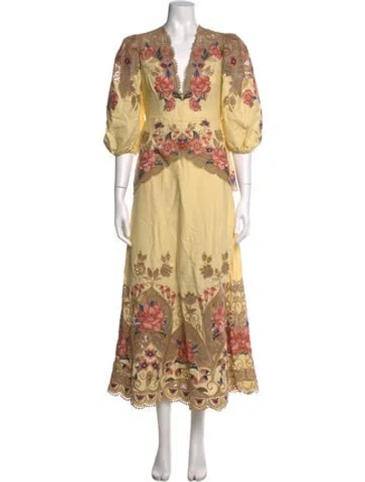Pre-owned Farm Rio Floral Print Long Dress W/ Tags In Yellow