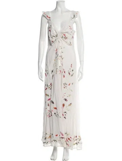 Pre-owned Farm Rio Floral Print Long Dress In White