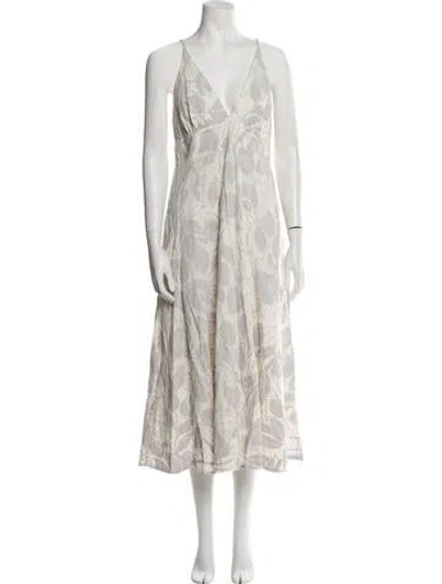 Pre-owned Farm Rio Floral Print Long Dress In White