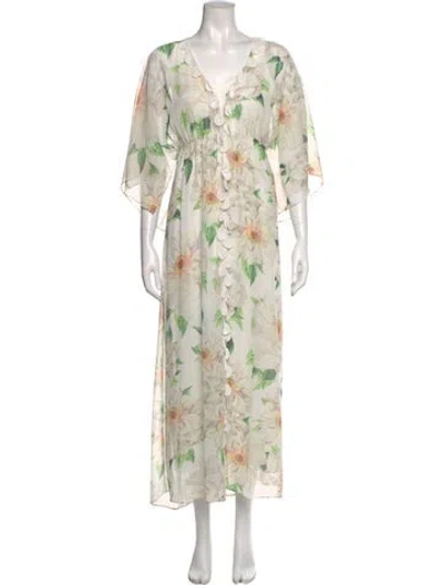 Pre-owned Farm Rio Floral Print Long Dress In White