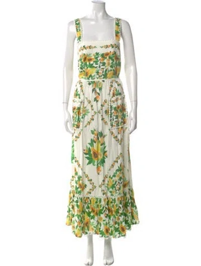 Pre-owned Farm Rio Floral Print Long Dress In White