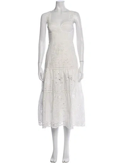 Pre-owned Farm Rio Floral Print Long Dress In White