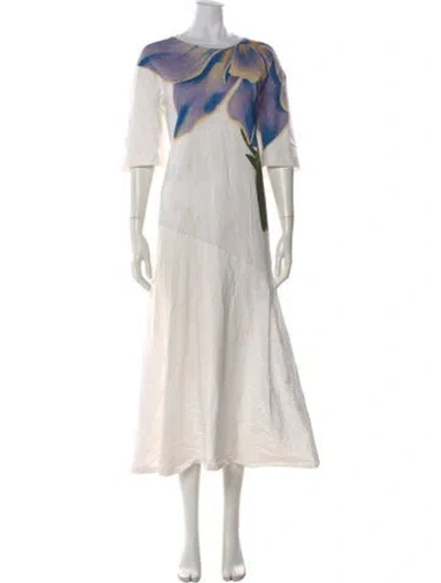 Pre-owned Farm Rio Floral Print Long Dress In White