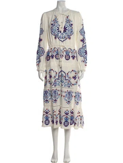 Pre-owned Farm Rio Floral Print Long Dress In White