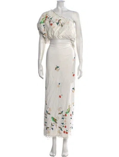 Pre-owned Farm Rio Floral Print Long Dress In White
