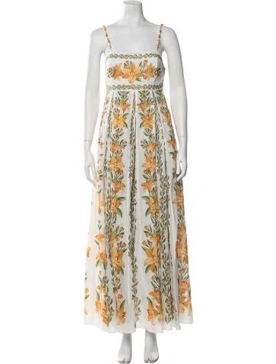 Pre-owned Farm Rio Floral Print Long Dress In White