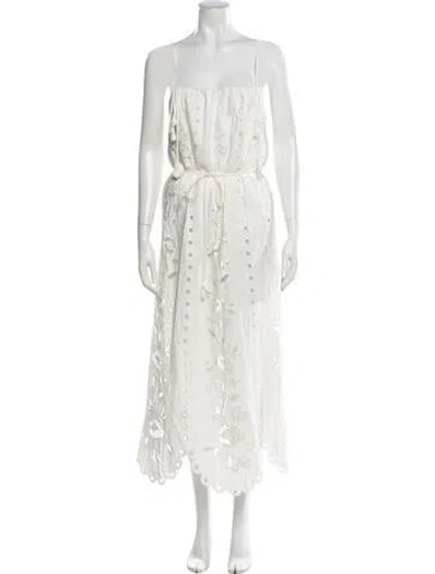 Pre-owned Farm Rio Floral Print Long Dress In White