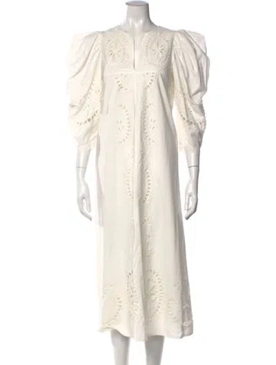 Pre-owned Farm Rio Floral Print Long Dress In White