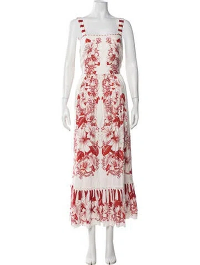 Pre-owned Farm Rio Floral Print Long Dress In White