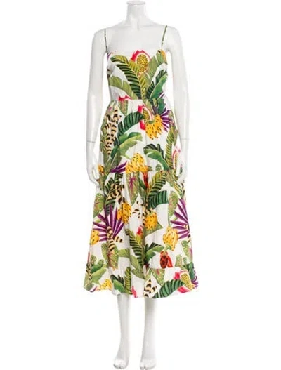 Pre-owned Farm Rio Floral Print Long Dress In Yellow