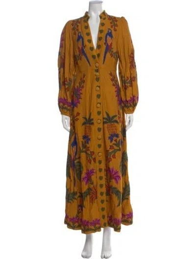 Pre-owned Farm Rio Floral Print Long Dress In Yellow