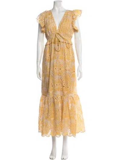 Pre-owned Farm Rio Floral Print Long Dress In Yellow