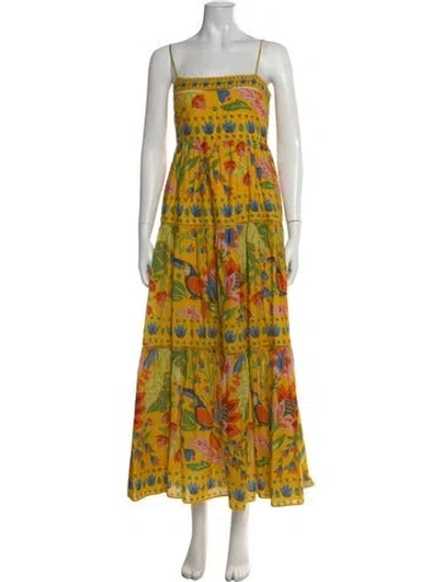 Pre-owned Farm Rio Floral Print Long Dress In Yellow