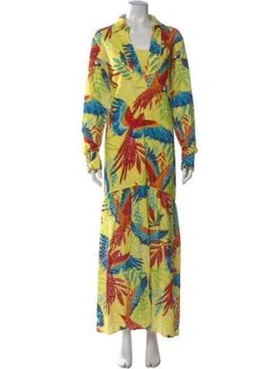 Pre-owned Farm Rio Floral Print Long Dress In Yellow