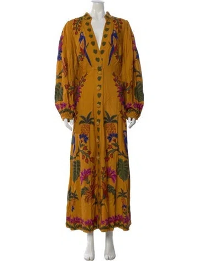Pre-owned Farm Rio Floral Print Long Dress In Yellow