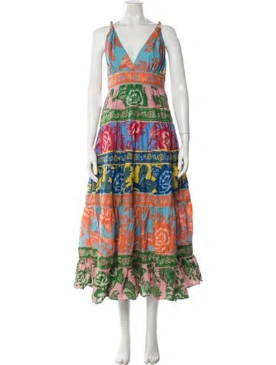 Pre-owned Farm Rio Floral Print Long Dress In Yellow