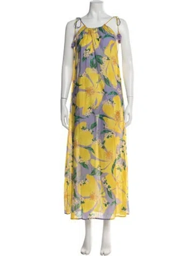 Pre-owned Farm Rio Floral Print Long Dress In Yellow