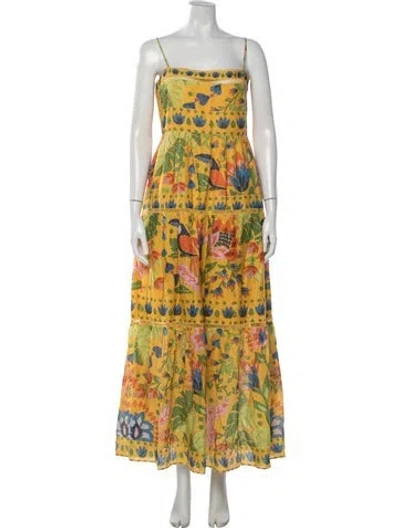 Pre-owned Farm Rio Floral Print Long Dress In Yellow