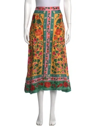 Pre-owned Farm Rio Floral Print Long Skirt In Green