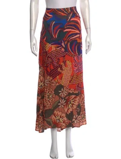 Pre-owned Farm Rio Floral Print Long Skirt In Orange