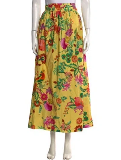 Pre-owned Farm Rio Floral Print Long Skirt In Pink