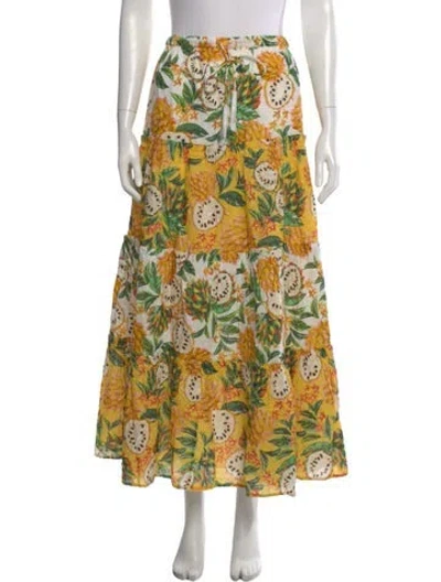Pre-owned Farm Rio Floral Print Long Skirt W/ Tags In Yellow