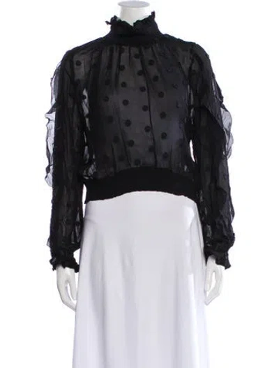 Pre-owned Farm Rio Floral Print Long Sleeve Blouse In Black