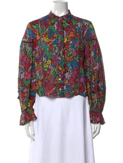 Pre-owned Farm Rio Floral Print Long Sleeve Blouse In Black