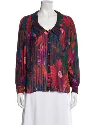 Pre-owned Farm Rio Floral Print Long Sleeve Blouse In Green