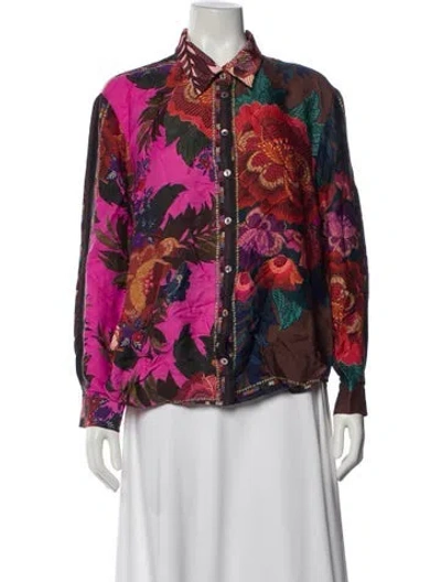 Pre-owned Farm Rio Floral Print Long Sleeve Blouse In Multi