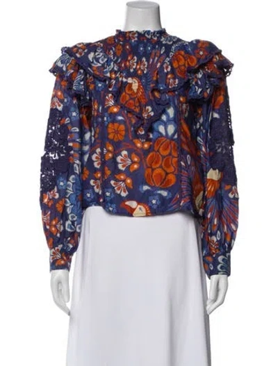 Pre-owned Farm Rio Floral Print Long Sleeve Blouse In Multi