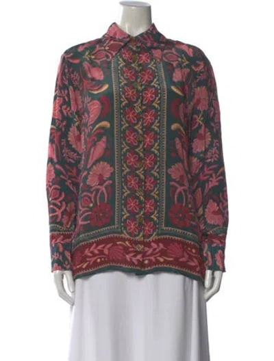Pre-owned Farm Rio Floral Print Long Sleeve Blouse In Multi
