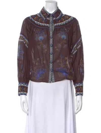 Pre-owned Farm Rio Floral Print Long Sleeve Blouse In Multi