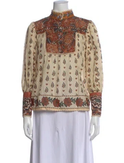 Pre-owned Farm Rio Floral Print Long Sleeve Blouse In Neutral