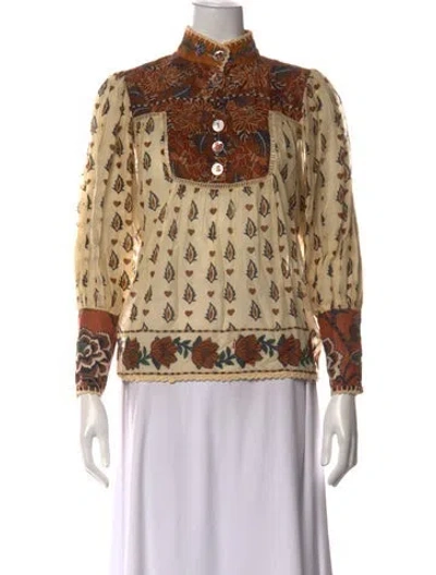 Pre-owned Farm Rio Floral Print Long Sleeve Blouse In Neutral