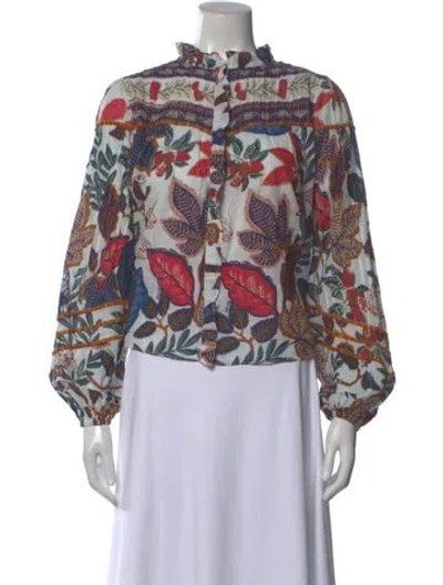 Pre-owned Farm Rio Floral Print Long Sleeve Blouse In Purple