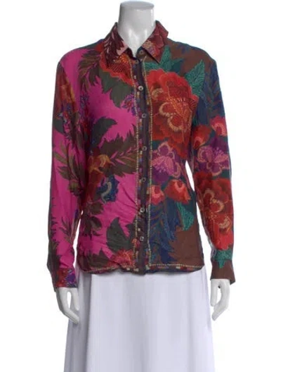 Pre-owned Farm Rio Floral Print Long Sleeve Blouse In Purple